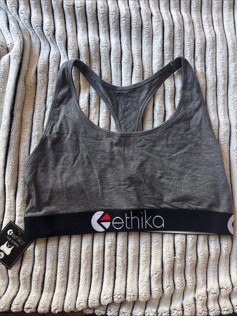 ethika Gray Racerback Sports Bralette with Logo Band